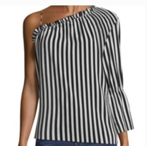 Libbey Edelman  Striped Off Shoulder One Sleeve Top. Size S
